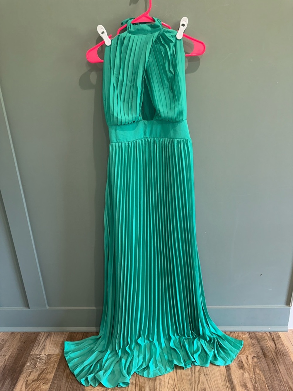 Green Pleated Halter Maxi Dress